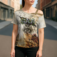 Gaia Mother Earth Sacred Eye Cross Shoulder Shirt Greek Vintage Botanical Sketch Esoteric Spiritual Floral
