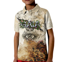 Gaia Mother Earth Sacred Eye Kid Polo Shirt Greek Vintage Botanical Sketch Esoteric Spiritual Floral
