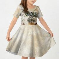 Gaia Mother Earth Sacred Eye Kid Short Sleeve Dress Greek Vintage Botanical Sketch Esoteric Spiritual Floral