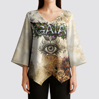 Gaia Mother Earth Sacred Eye Kimono Sleeve Blouse Greek Vintage Botanical Sketch Esoteric Spiritual Floral