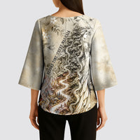 Gaia Mother Earth Sacred Eye Kimono Sleeve Blouse Greek Vintage Botanical Sketch Esoteric Spiritual Floral