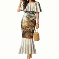 Gaia Mother Earth Sacred Eye Mermaid Dress Greek Vintage Botanical Sketch Esoteric Spiritual Floral
