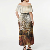 Gaia Mother Earth Sacred Eye Off Shoulder Maxi Dress Greek Vintage Botanical Sketch Esoteric Spiritual Floral