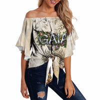 Gaia Mother Earth Sacred Eye Off Shoulder Wrap Waist Top Greek Vintage Botanical Sketch Esoteric Spiritual Floral