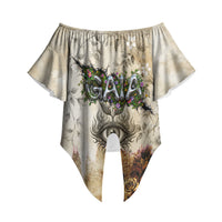 Gaia Mother Earth Sacred Eye Off Shoulder Wrap Waist Top Greek Vintage Botanical Sketch Esoteric Spiritual Floral