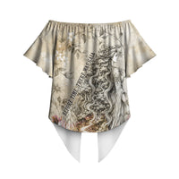 Gaia Mother Earth Sacred Eye Off Shoulder Wrap Waist Top Greek Vintage Botanical Sketch Esoteric Spiritual Floral