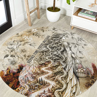 Gaia Mother Earth Sacred Eye Round Carpet Greek Vintage Botanical Sketch Esoteric Spiritual Floral