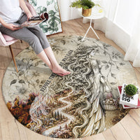 Gaia Mother Earth Sacred Eye Round Carpet Greek Vintage Botanical Sketch Esoteric Spiritual Floral