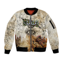 Gaia Mother Earth Sacred Eye Sleeve Zip Bomber Jacket Greek Vintage Botanical Sketch Esoteric Spiritual Floral