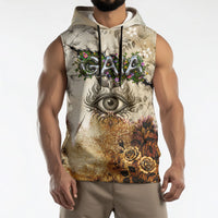 Gaia Mother Earth Sacred Eye Sleeveless Hoodie Greek Vintage Botanical Sketch Esoteric Spiritual Floral