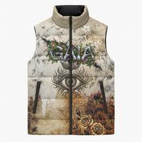 Gaia Mother Earth Sacred Eye Sleeveless Puffer Jacket Greek Vintage Botanical Sketch Esoteric Spiritual Floral