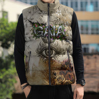 Gaia Mother Earth Sacred Eye Sleeveless Puffer Jacket Greek Vintage Botanical Sketch Esoteric Spiritual Floral