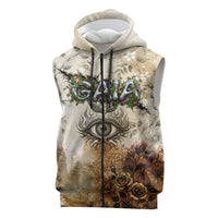Gaia Mother Earth Sacred Eye Sleeveless Zip Hoodie Greek Vintage Botanical Sketch Esoteric Spiritual Floral