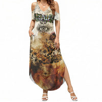Gaia Mother Earth Sacred Eye Summer Maxi Dress Greek Vintage Botanical Sketch Esoteric Spiritual Floral