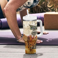 Gaia Mother Earth Sacred Eye Tumbler With Handle Greek Vintage Botanical Sketch Esoteric Spiritual Floral
