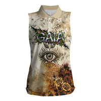 Gaia Mother Earth Sacred Eye Women Sleeveless Polo Shirt Greek Vintage Botanical Sketch Esoteric Spiritual Floral