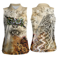 Gaia Mother Earth Sacred Eye Women Sleeveless Polo Shirt Greek Vintage Botanical Sketch Esoteric Spiritual Floral