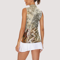 Gaia Mother Earth Sacred Eye Women Sleeveless Polo Shirt Greek Vintage Botanical Sketch Esoteric Spiritual Floral