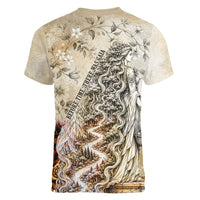 Gaia Mother Earth Sacred Eye Women V-Neck T-Shirt Greek Vintage Botanical Sketch Esoteric Spiritual Floral