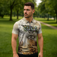 Gaia Mother Earth Sacred Eye Zipper Polo Shirt Greek Vintage Botanical Sketch Esoteric Spiritual Floral