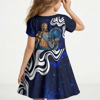 Uranus The Primal Sky Greek God Kid Short Sleeve Dress Vintage Celestial Armillary Sphere Cosmos Mythology