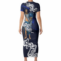 Uranus The Primal Sky Greek God Short Sleeve Bodycon Dress Vintage Celestial Armillary Sphere Cosmos Mythology