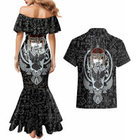 Viking Odin Couples Matching Mermaid Dress and Hawaiian Shirt The All-Father God in Norse Mythology with Runes Pattern - Wonder Print Shop