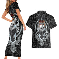 Viking Odin Couples Matching Short Sleeve Bodycon Dress and Hawaiian Shirt The All-Father God in Norse Mythology with Runes Pattern - Wonder Print Shop