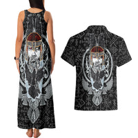 Viking Odin Couples Matching Tank Maxi Dress and Hawaiian Shirt The All-Father God in Norse Mythology with Runes Pattern - Wonder Print Shop