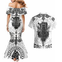 Mystic Valknut and Viking Circle Couples Matching Mermaid Dress and Hawaiian Shirt with Twin Raven Accents - Wonder Print Shop