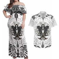 Mystic Valknut and Viking Circle Couples Matching Off Shoulder Maxi Dress and Hawaiian Shirt with Twin Raven Accents - Wonder Print Shop