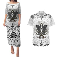 Mystic Valknut and Viking Circle Couples Matching Puletasi Dress and Hawaiian Shirt with Twin Raven Accents - Wonder Print Shop