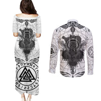 Mystic Valknut and Viking Circle Couples Matching Puletasi Dress and Long Sleeve Button Shirts with Twin Raven Accents - Wonder Print Shop