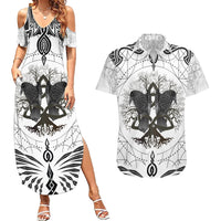 Mystic Valknut and Viking Circle Couples Matching Summer Maxi Dress and Hawaiian Shirt with Twin Raven Accents - Wonder Print Shop