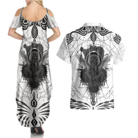 Mystic Valknut and Viking Circle Couples Matching Summer Maxi Dress and Hawaiian Shirt with Twin Raven Accents - Wonder Print Shop
