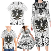 Mystic Valknut and Viking Circle Family Matching Long Sleeve Bodycon Dress and Hawaiian Shirt with Twin Raven Accents - Wonder Print Shop