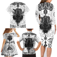 Mystic Valknut and Viking Circle Family Matching Long Sleeve Bodycon Dress and Hawaiian Shirt with Twin Raven Accents - Wonder Print Shop