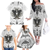 Mystic Valknut and Viking Circle Family Matching Off Shoulder Long Sleeve Dress and Hawaiian Shirt with Twin Raven Accents - Wonder Print Shop