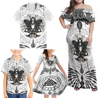 Mystic Valknut and Viking Circle Family Matching Off Shoulder Maxi Dress and Hawaiian Shirt with Twin Raven Accents - Wonder Print Shop