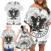 Mystic Valknut and Viking Circle Family Matching Off Shoulder Short Dress and Hawaiian Shirt with Twin Raven Accents - Wonder Print Shop