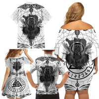 Mystic Valknut and Viking Circle Family Matching Off Shoulder Short Dress and Hawaiian Shirt with Twin Raven Accents - Wonder Print Shop