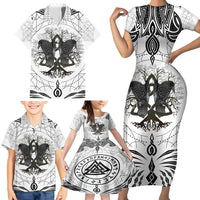 Mystic Valknut and Viking Circle Family Matching Short Sleeve Bodycon Dress and Hawaiian Shirt with Twin Raven Accents - Wonder Print Shop