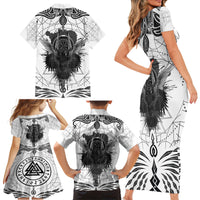 Mystic Valknut and Viking Circle Family Matching Short Sleeve Bodycon Dress and Hawaiian Shirt with Twin Raven Accents - Wonder Print Shop