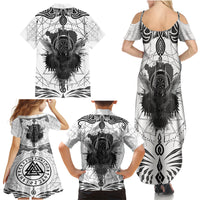 Mystic Valknut and Viking Circle Family Matching Summer Maxi Dress and Hawaiian Shirt with Twin Raven Accents - Wonder Print Shop