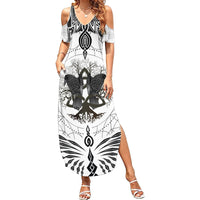 Mystic Valknut and Viking Circle Family Matching Summer Maxi Dress and Hawaiian Shirt with Twin Raven Accents - Wonder Print Shop
