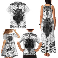 Mystic Valknut and Viking Circle Family Matching Tank Maxi Dress and Hawaiian Shirt with Twin Raven Accents - Wonder Print Shop