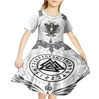 Mystic Valknut and Viking Circle Kid Short Sleeve Dress with Twin Raven Accents - Wonder Print Shop