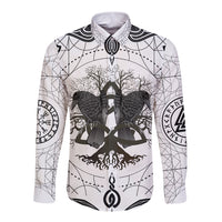 Mystic Valknut and Viking Circle Long Sleeve Button Shirt with Twin Raven Accents - Wonder Print Shop