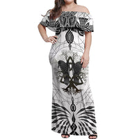 Mystic Valknut and Viking Circle Off Shoulder Maxi Dress with Twin Raven Accents - Wonder Print Shop
