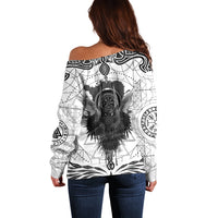 Mystic Valknut and Viking Circle Off Shoulder Sweater with Twin Raven Accents - Wonder Print Shop